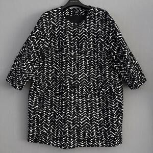 Talbots Black & White Abstract Herringbone 3/4 Sleeve Topper Jacket Coat 22W